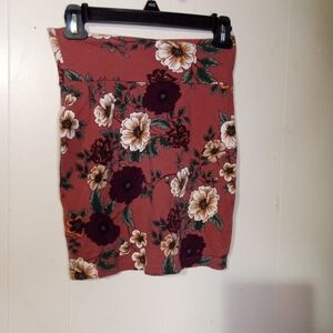 Charlotte Russe Rust Floral Pencil Skirt with Cream & Burgundy Blooms
